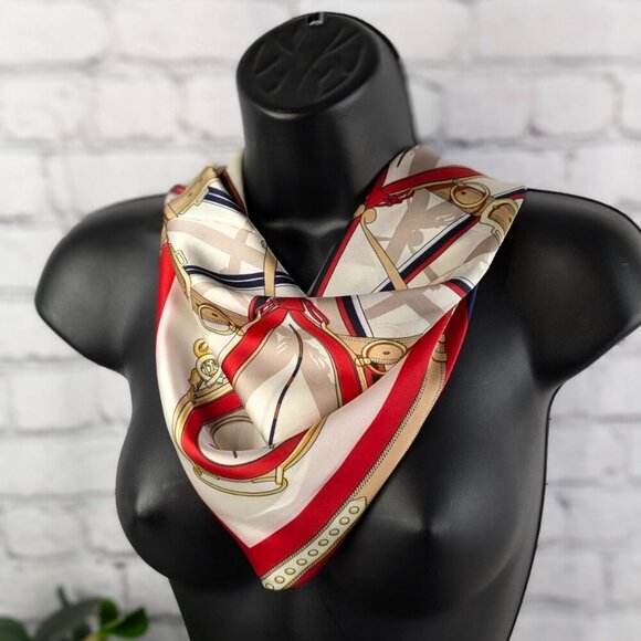 colorful equestrian pattern silky scarf, headwrap, neckerchief - Picture 2 of 7
